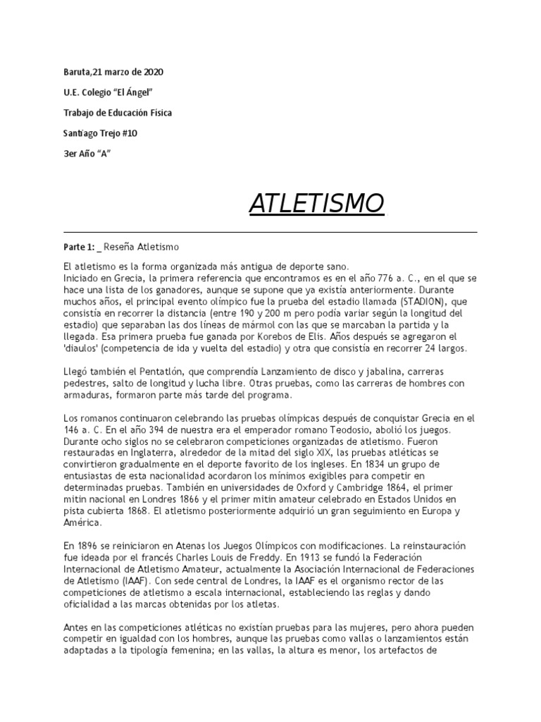 Trabajo Tletismo | PDF | Deporte del atletismo | Deportes