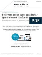 Bolsonaro critica ações para fechar igrejas durante pandemia - 21:03:2020 - Equilíbrio e Saúde - Folha