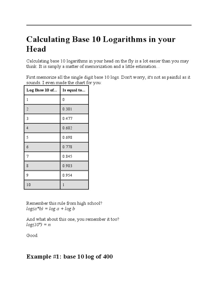 Calculating Base 10 Logarithms | PDF | Logarithm | Special Functions