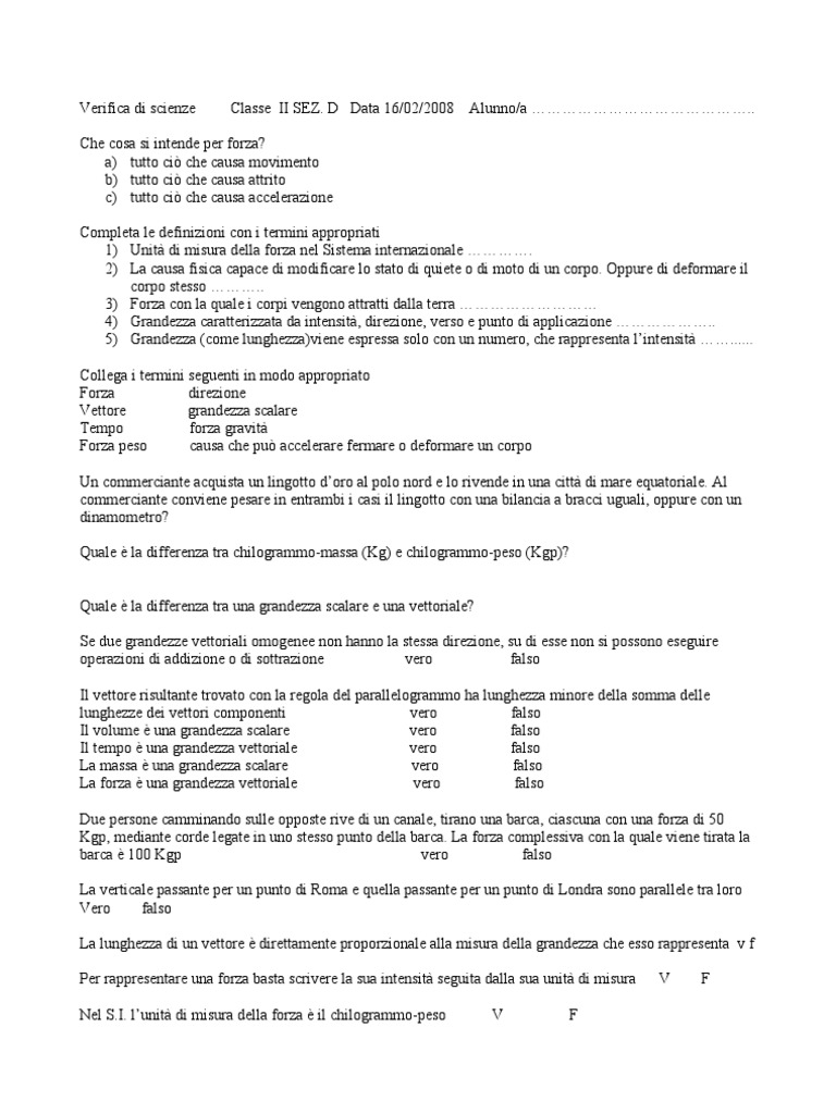 Verifica Scienze Prima Media Con Soluzioni