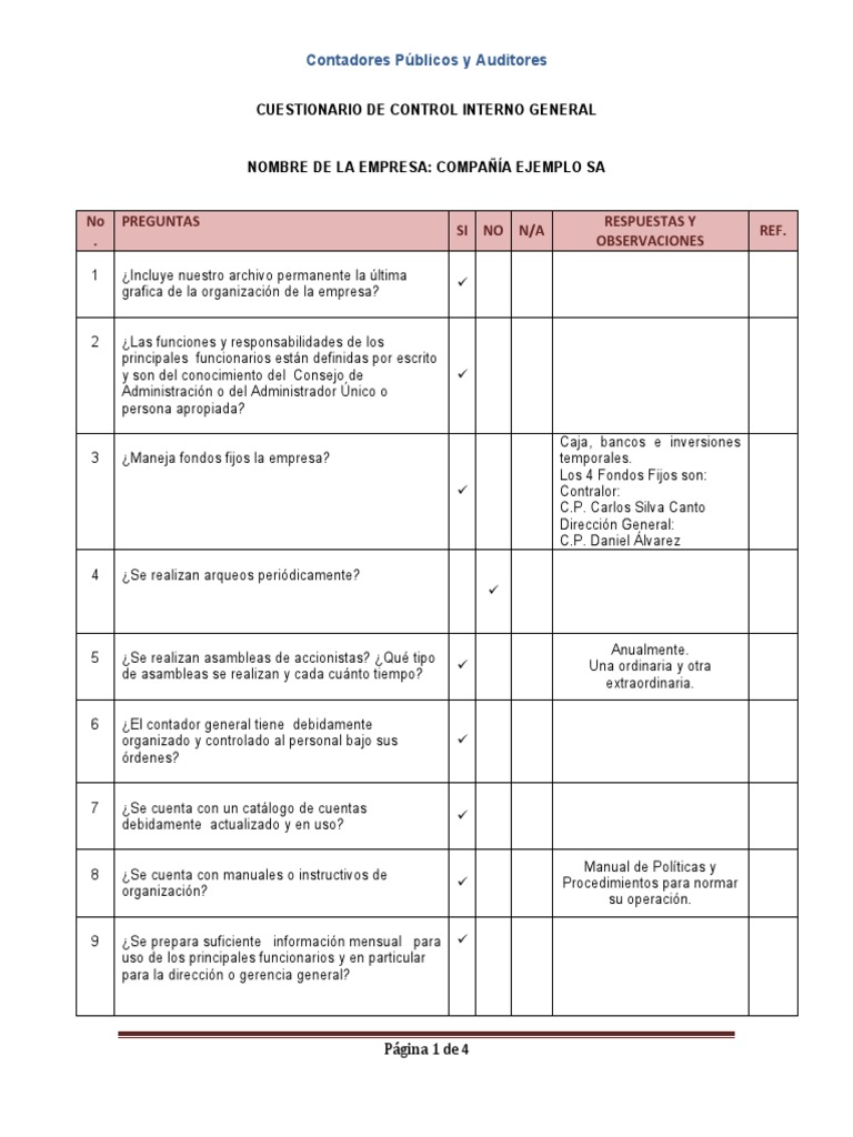 Cuestionario de Control Interno Empresarial | PDF | Contabilidad ...