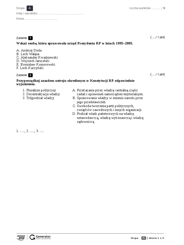 Test Wos Klasa 8 Dzial 4