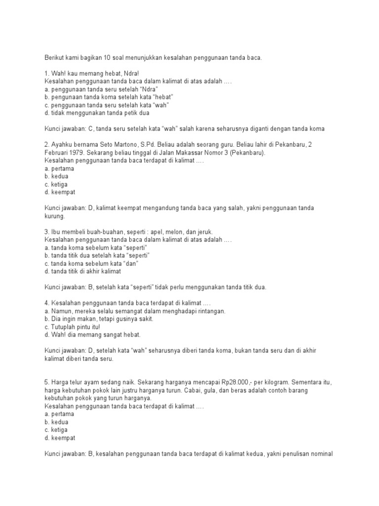 Berikut Kami Bagikan 10 Soal Menunjukkan Kesalahan Penggunaan Tanda Baca