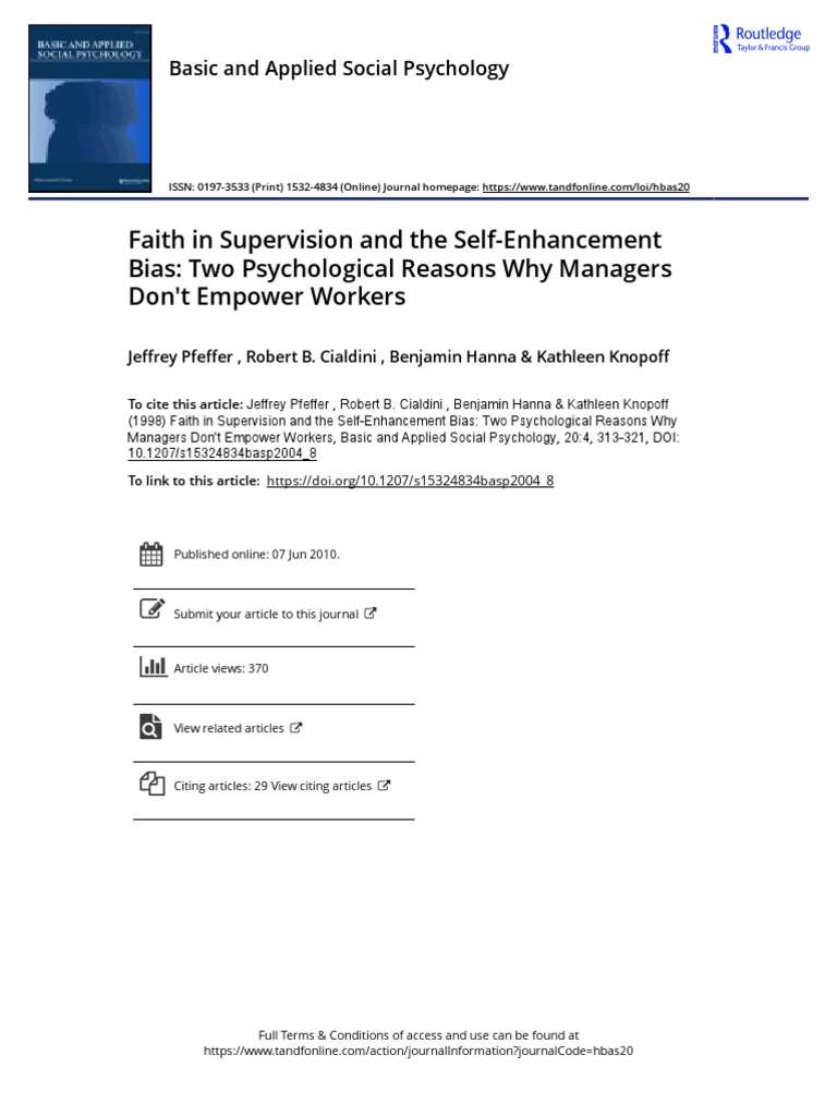 Faith in Supervision and The Self Enhancement Bias Two Psychological ...