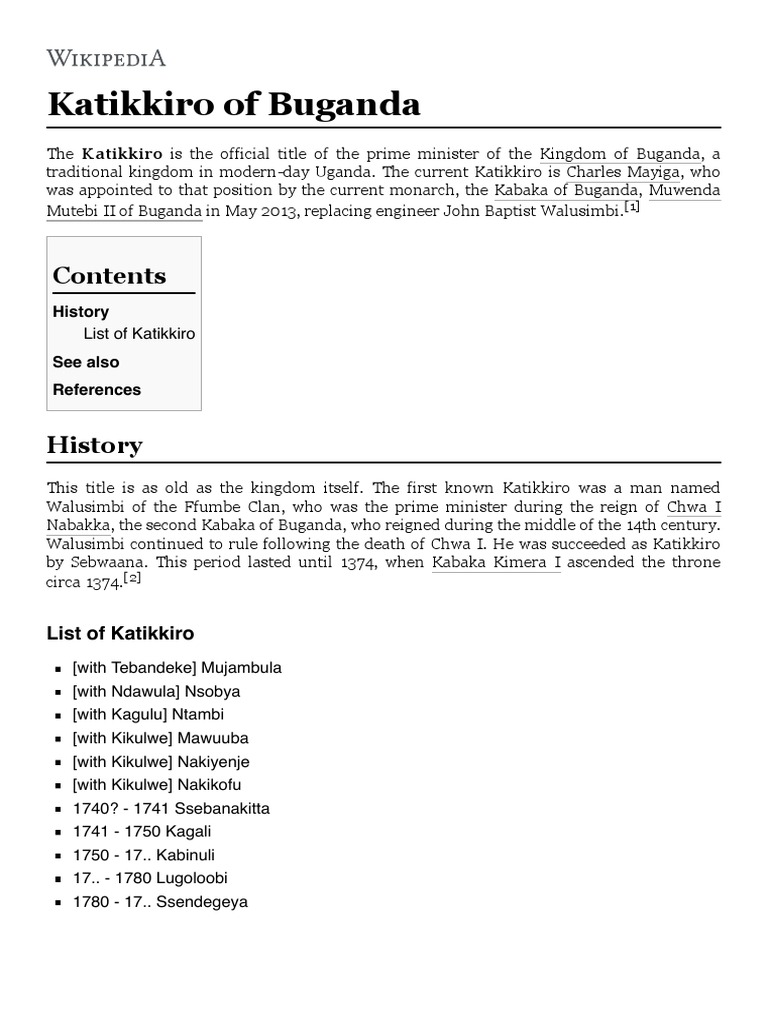 Katikkiro of Buganda Wikipedia PDF PDF Uganda Business