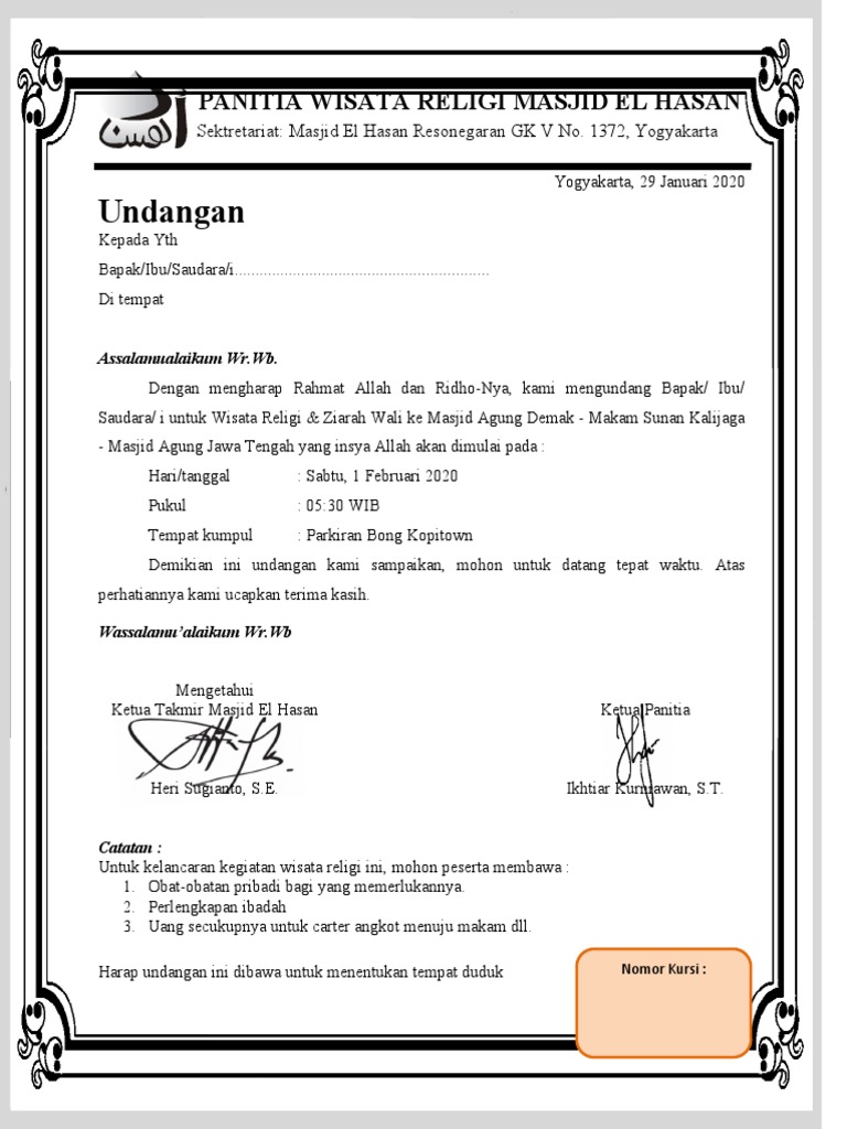 Contoh Undangan Wisata Religi