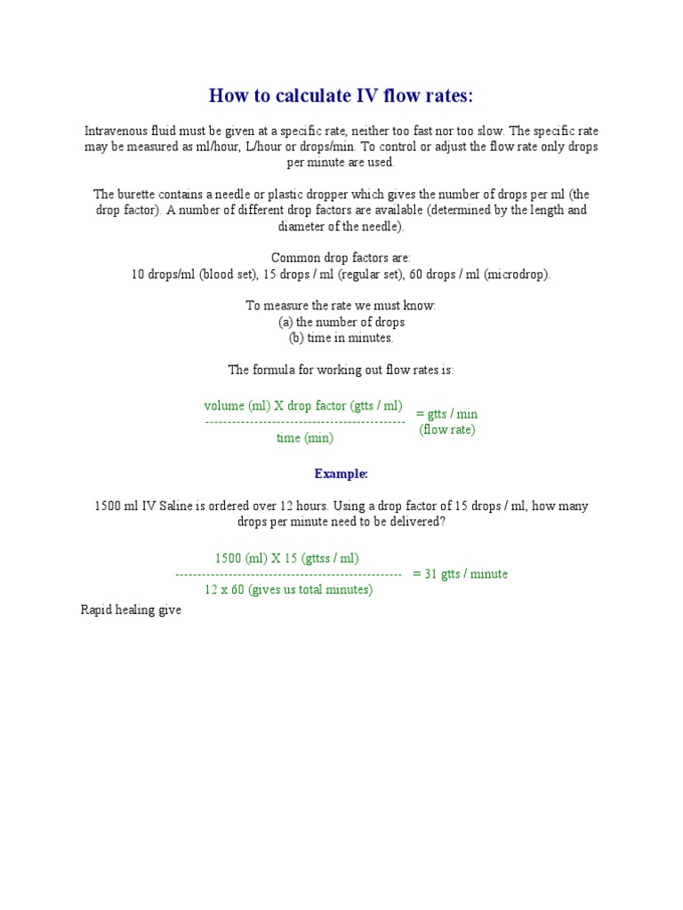 IV Flow Rate Calculation Guide | PDF | Nature | Business
