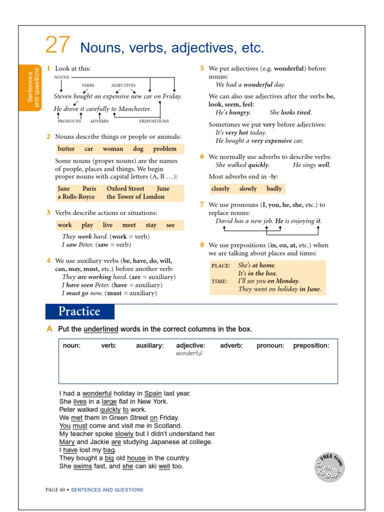 Noun Verb Adjective | Verb | Adjective