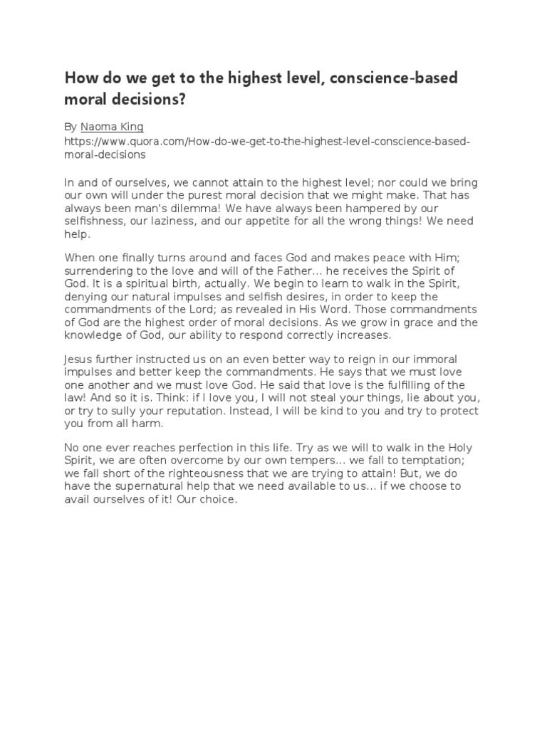 Highest Level Conscience Based Moral Decisions Pdf