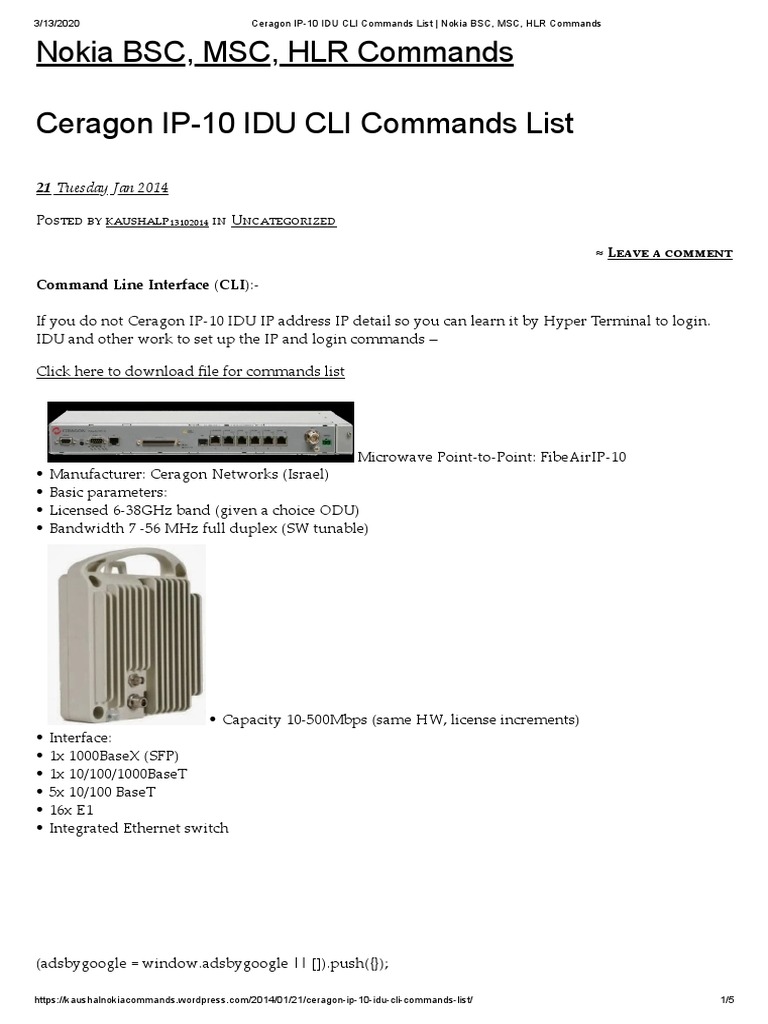 Ceragon IP-10 IDU CLI Command Guide | PDF | Command Line Interface ...
