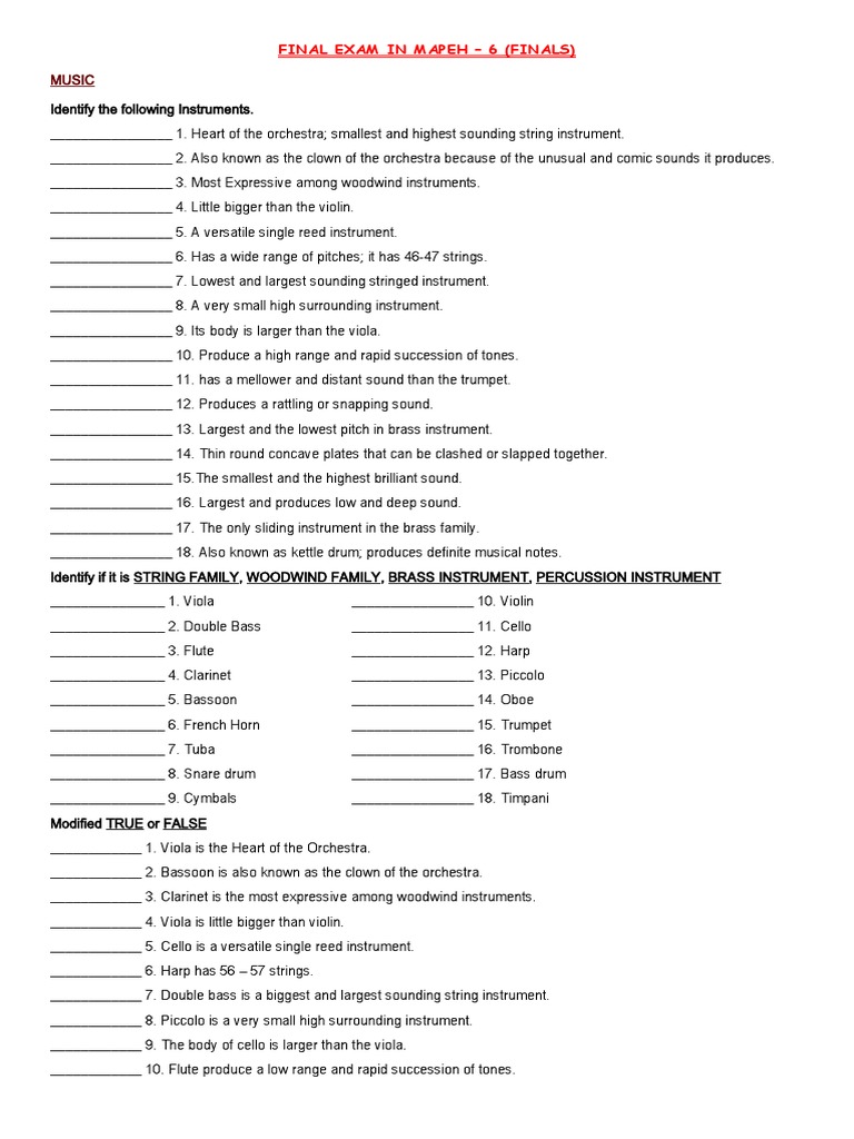 An Analysis of a Music, Arts, Physical Education, and Health Final Exam