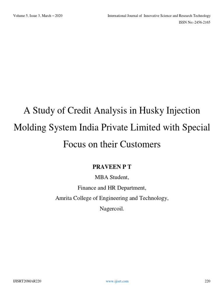 A Study of Credit Analysis in Husky Injection Molding System India