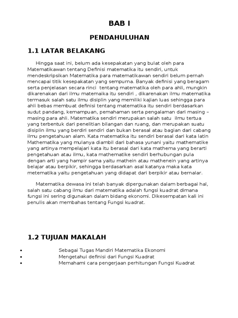 Makalah Fungsi Kuadrat Pendekatan Pemecahan Masalah Docx