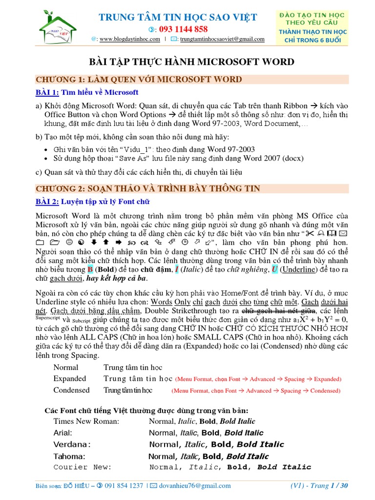 02.BAI TAP Word - Tin Hoc Sao Viet PDF | PDF