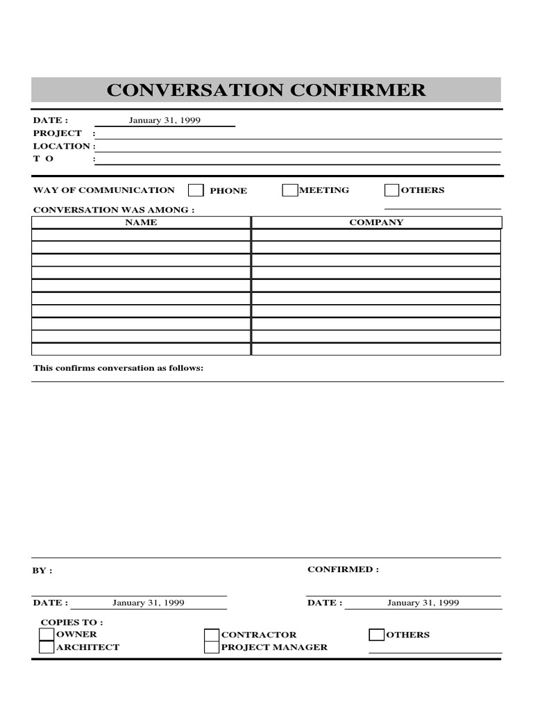 Conversation Confirmation Template | PDF