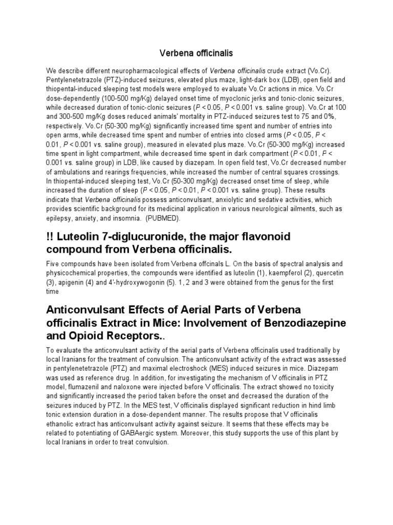 Verbena Officinalis PDF Pharmacology Medicine