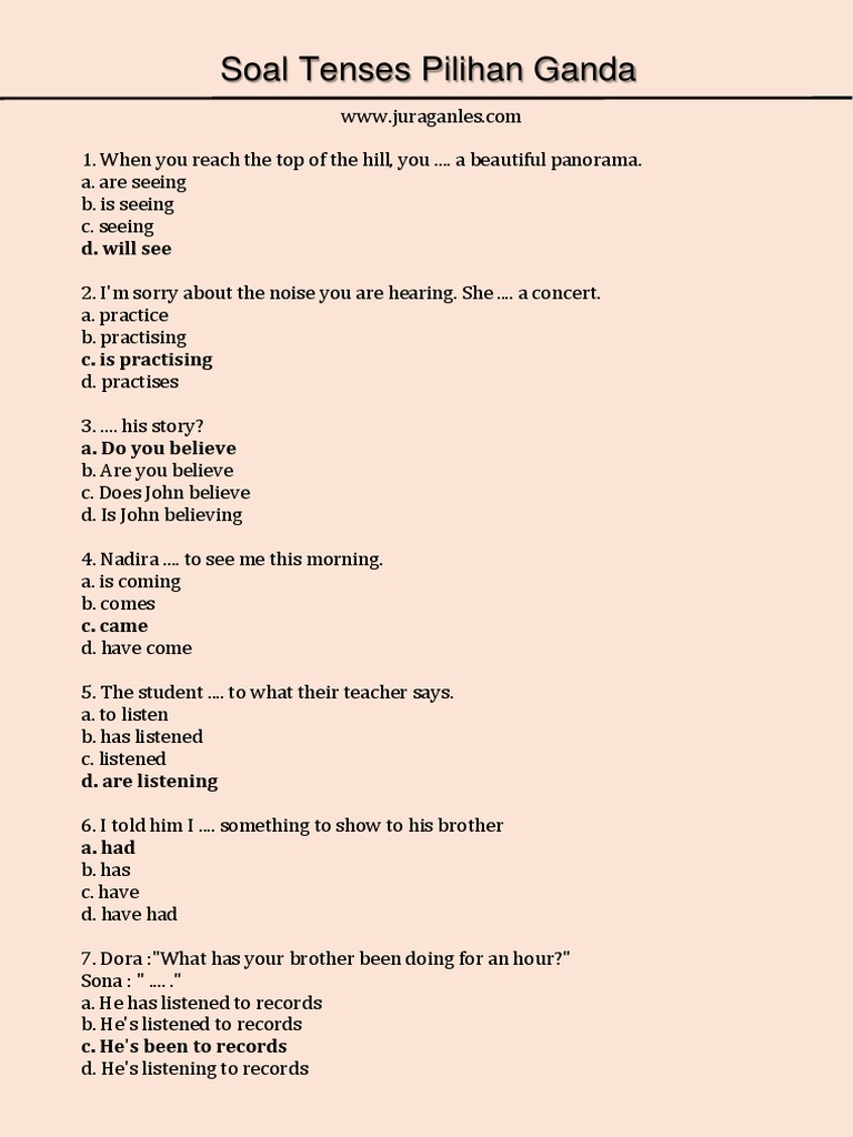 Soal Tenses Pilihan Ganda Pdf