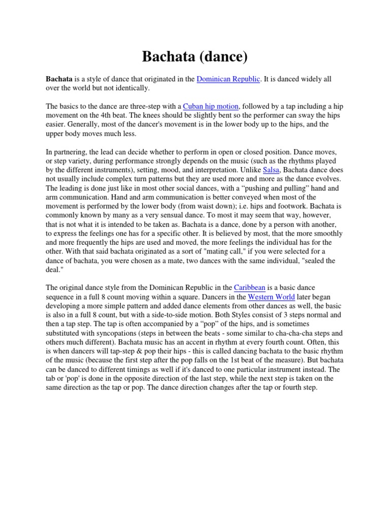 Bachata Dance PDF | Download Free PDF | Social Dance | Ballroom Dance