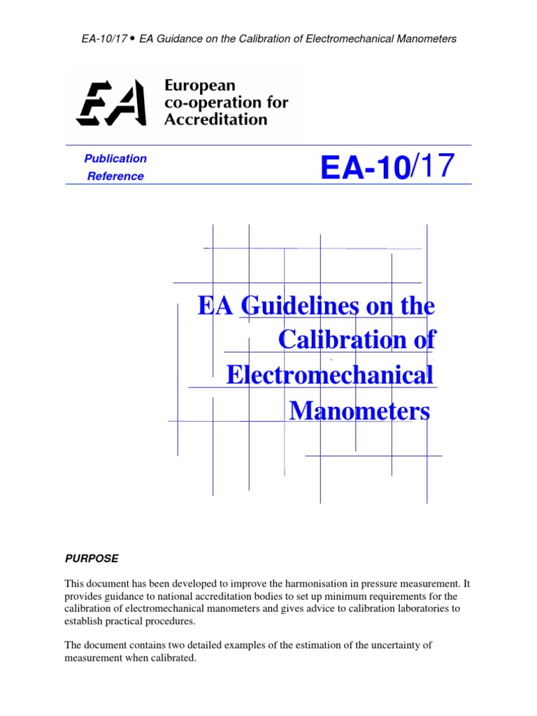 EA 10 17 Manometer Calibration PDF Calibration Pressure Measurement