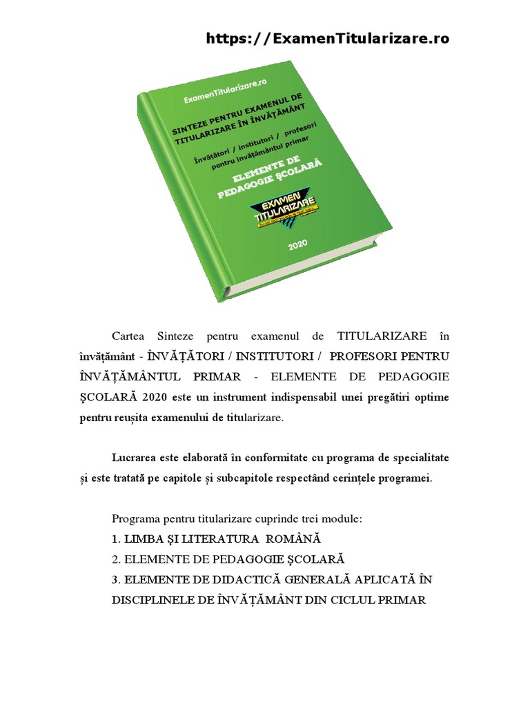 Sinteze Invatatori Titularizare 2020