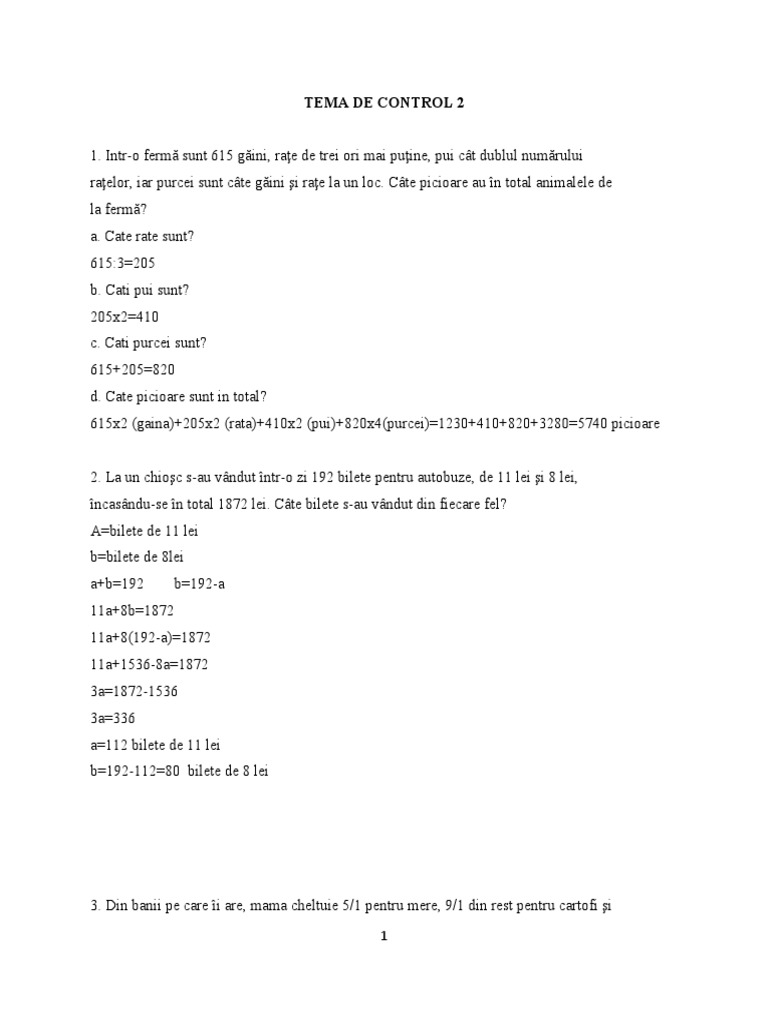TEMA DE CONTROL 2 Rezolvata | PDF