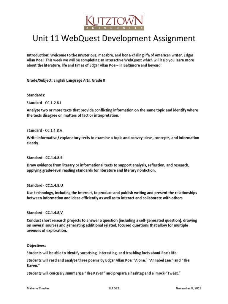 Chester Melanie quest Questions Unit11 PDF The Raven Edgar Allan Poe