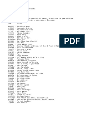 Cheat Codes of GTA San Andreas, PDF, Taxicab