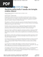 Bactéria salmonela é usada em terapia contra câncer