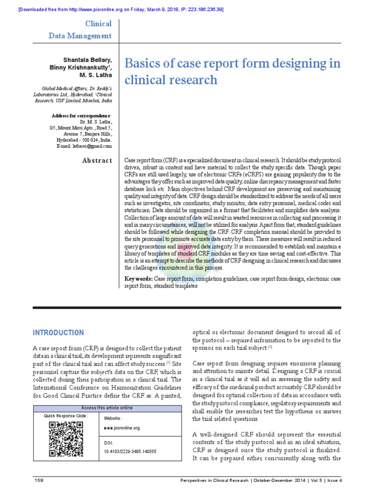 Crf Designing Pdf Ios Clinical Trial