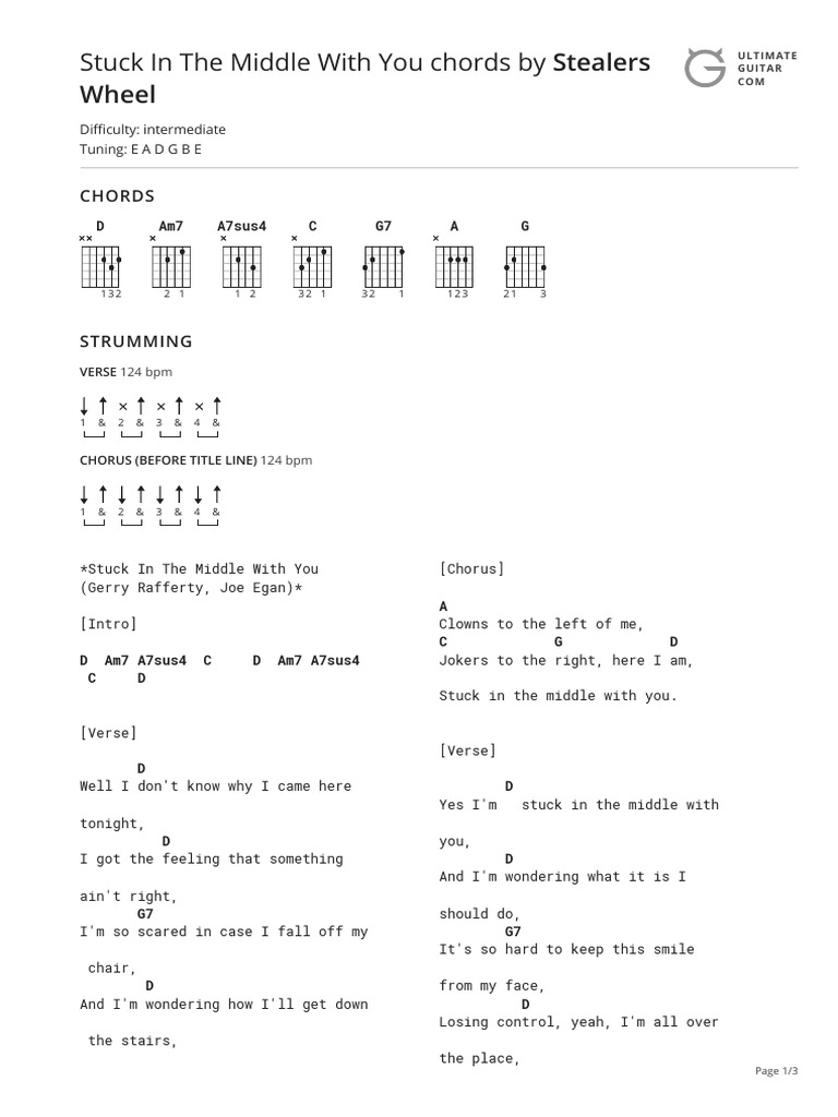 Stuck In The Middle With You Chords Ver 2 By Stealers Wheeltabs At Ultimate Guitar Archive Song Structure Musical Forms