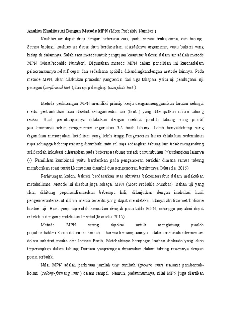 Uji Kualitas Air dengan Metode MPN | PDF