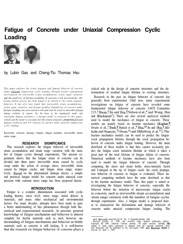 Fatigue of Concrete Under Uniaxial Compression Cyclic Loading | PDF ...