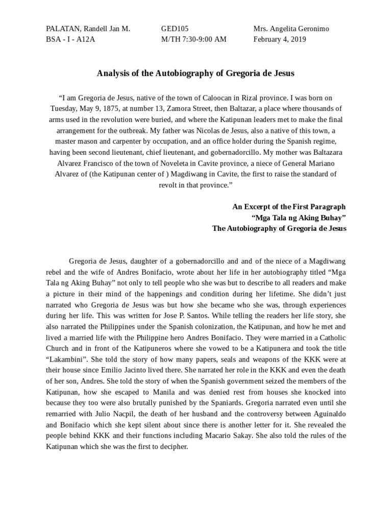 Autobiography of Gregoria de Jesus | PDF | Philippines | Unrest