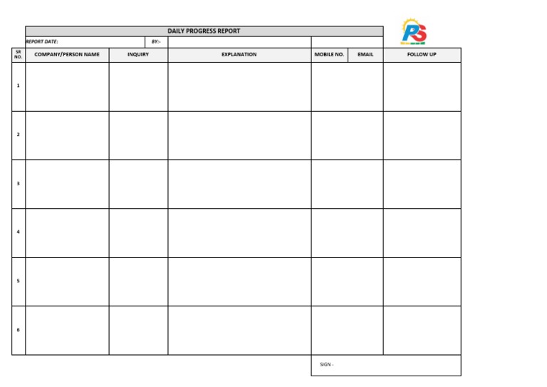 Daily Progress Report Template | PDF