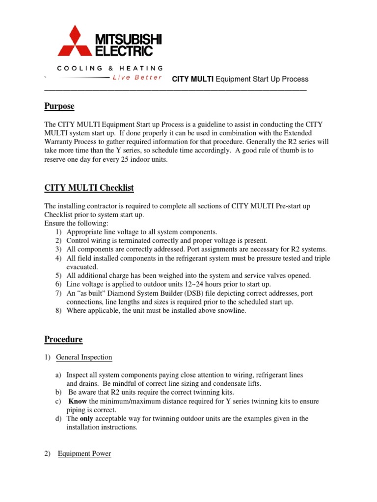 CITY MULTI Equipment Start Up Process PDF Electrical Wiring