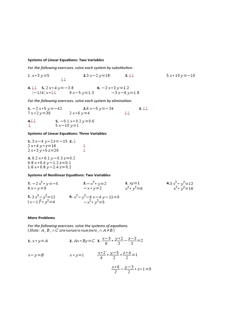 Systems Of Linear Equations Pdf Logarithm Equations