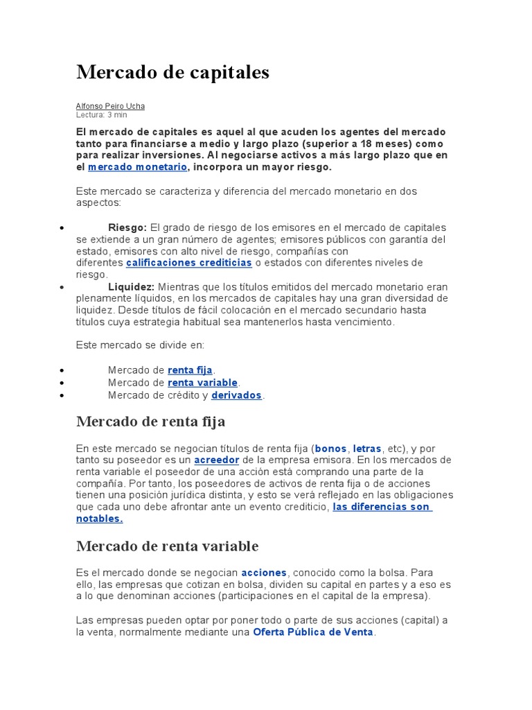 Funcionamiento del Mercado de Capitales | PDF | Compartir (Finanzas ...
