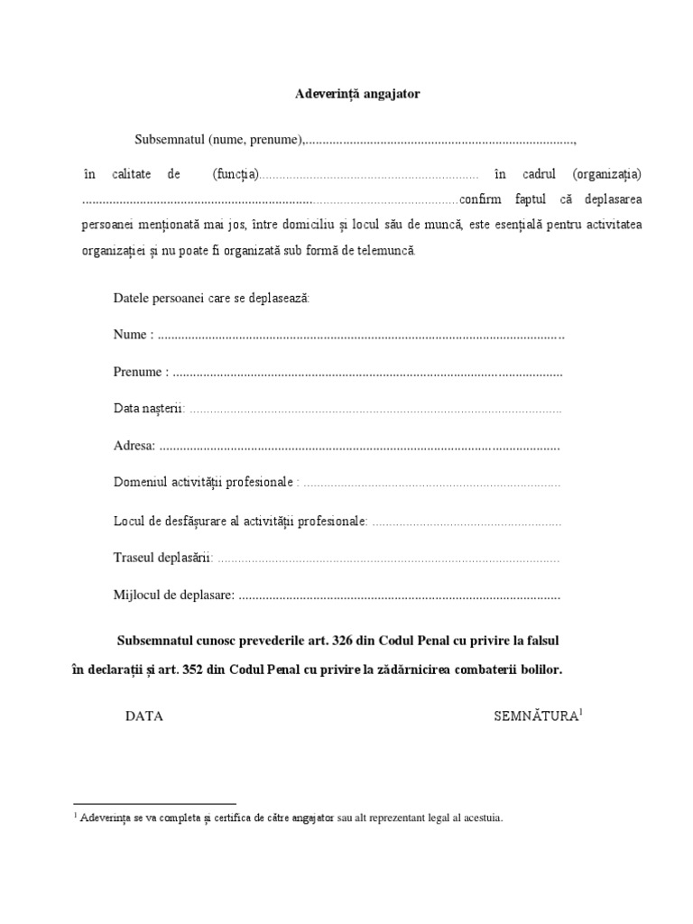 Model Adeverinta Angajator