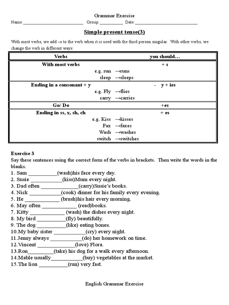 Simple Present Tense Practice | PDF | Question | Verb
