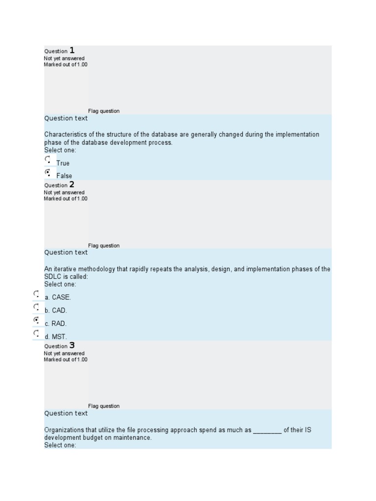 Database Development Quiz Questions | PDF | Relational Database | Databases