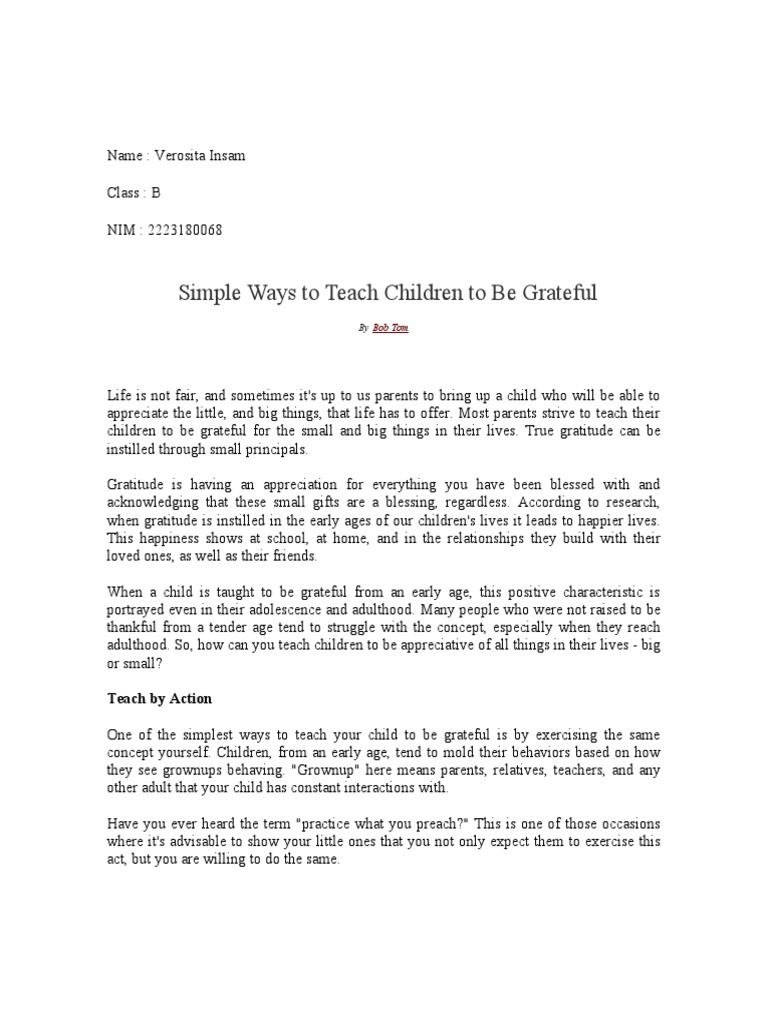 Simple Ways To Teach Children To Be Grateful PDF Object (Grammar
