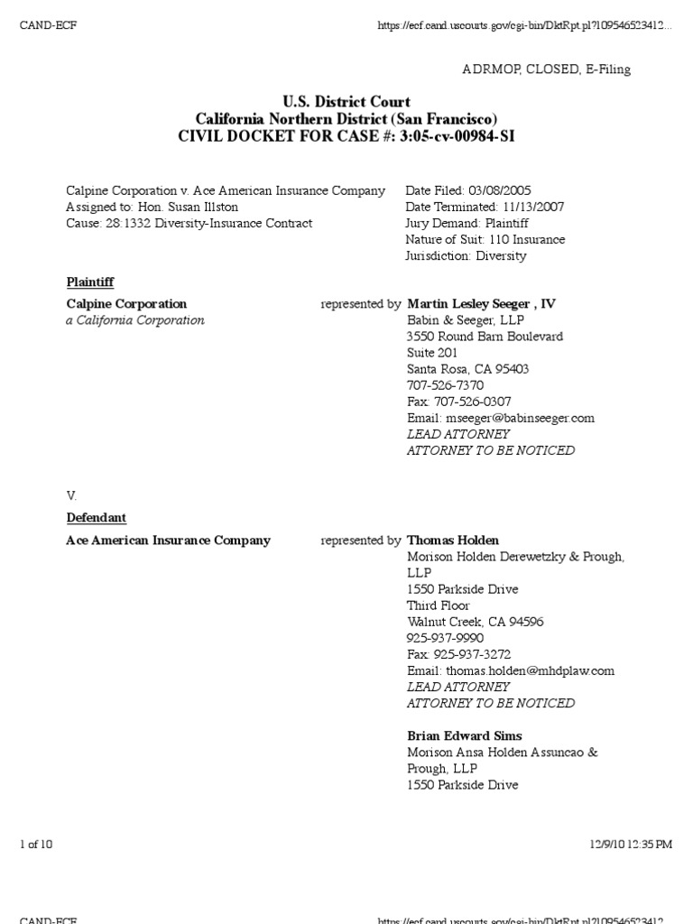 CALPINE CORPORATION v. ACE AMERICAN INSURANCE COMPANY Docket | PDF ...