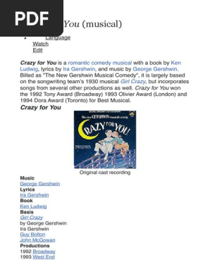 Plot Crazy For You Pdf Touring Theatre Entertainers