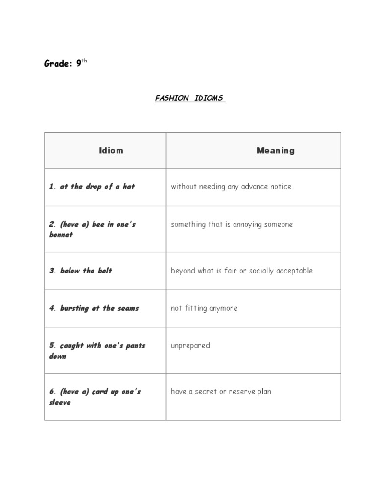 9 Fashion Idioms PDF