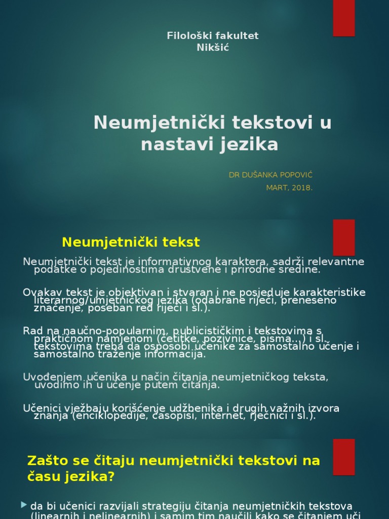 III Neumjetnički Tekstovi U Nastavi Jezika | PDF