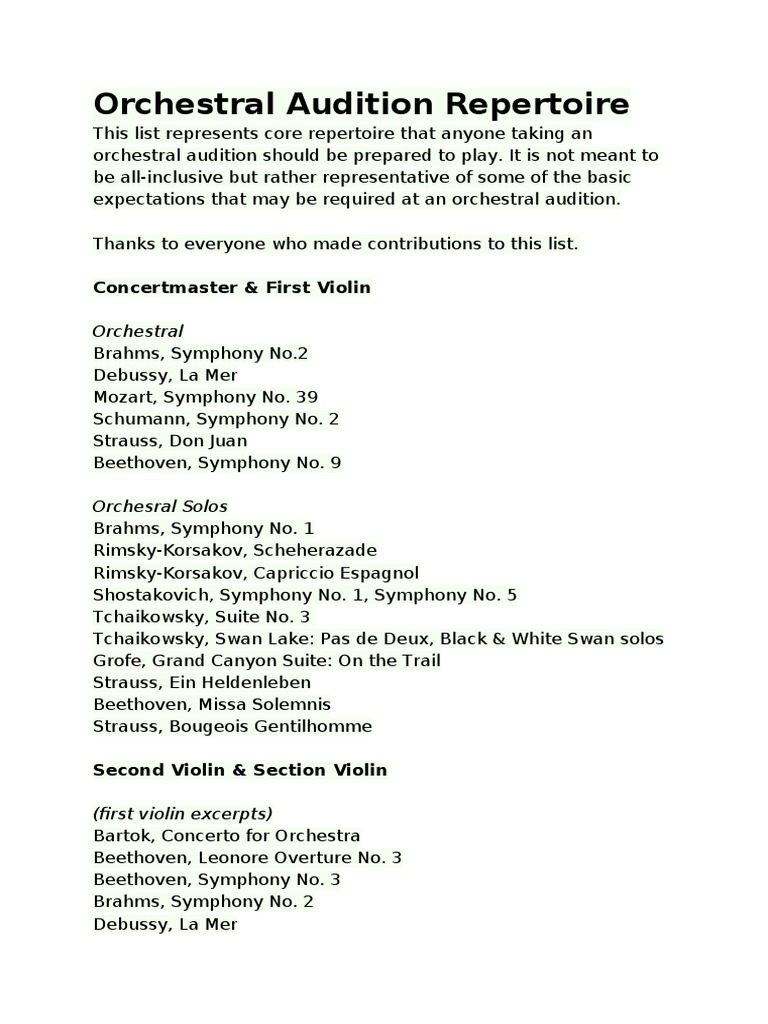 Orchestral Audition Repertoire PDF Richard Strauss Orchestras