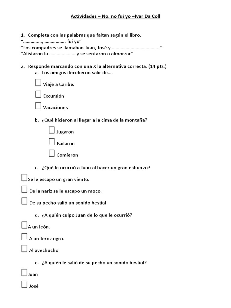 Actividades Para No No Fui Yo Ivar Da Coll Pdf Pdf