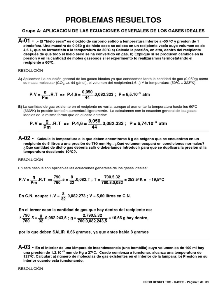 Problemas Resueltos de Gases Ideales | PDF | Gases | Mole (Unidad)