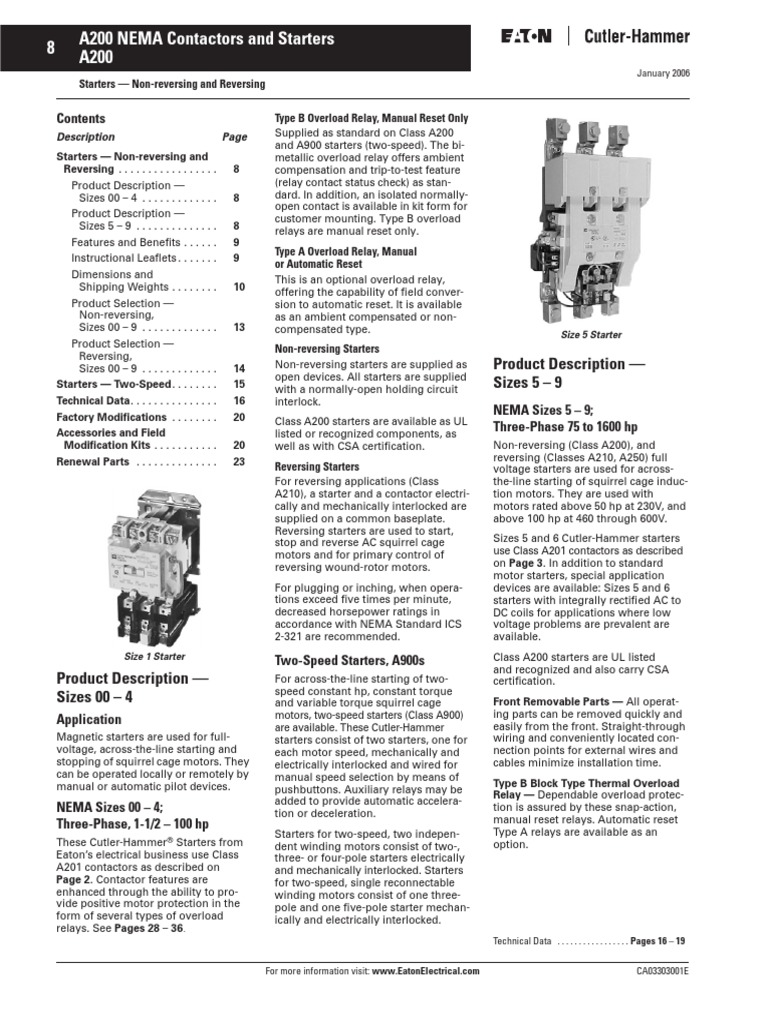 A200 Contactor | PDF | Electric Motor | Relay
