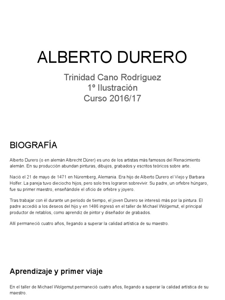 Alberto Durero: Maestro del Renacimiento | PDF | Albrecht Dürer | Medios de  arte, image size:768x1024